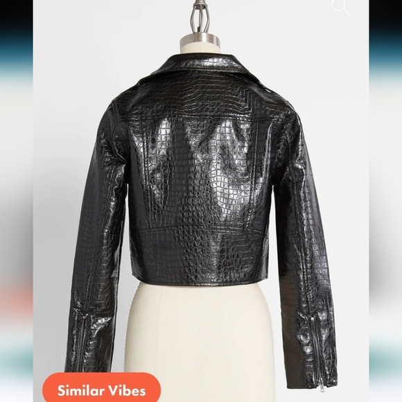 NWT $99 Modcloth Crocodile Rock Moto Faux Leather Jacket In Black Size M - Picture 7 of 11